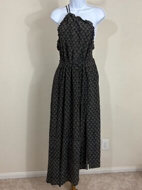 Zeynep Arcay 100% Silk Asymmetrical Moth Print Dress US 2 Luxury Maxi